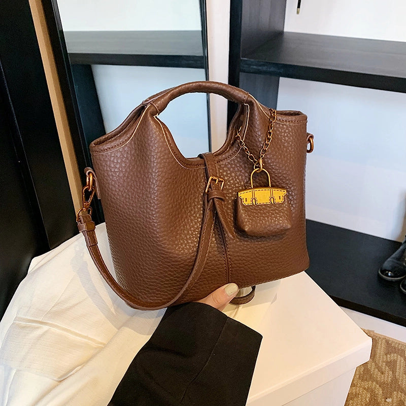 Women's Small PU Solid Color Elegant Classic Style Sewing Thread Bucket Magnetic Buckle Bucket Bag