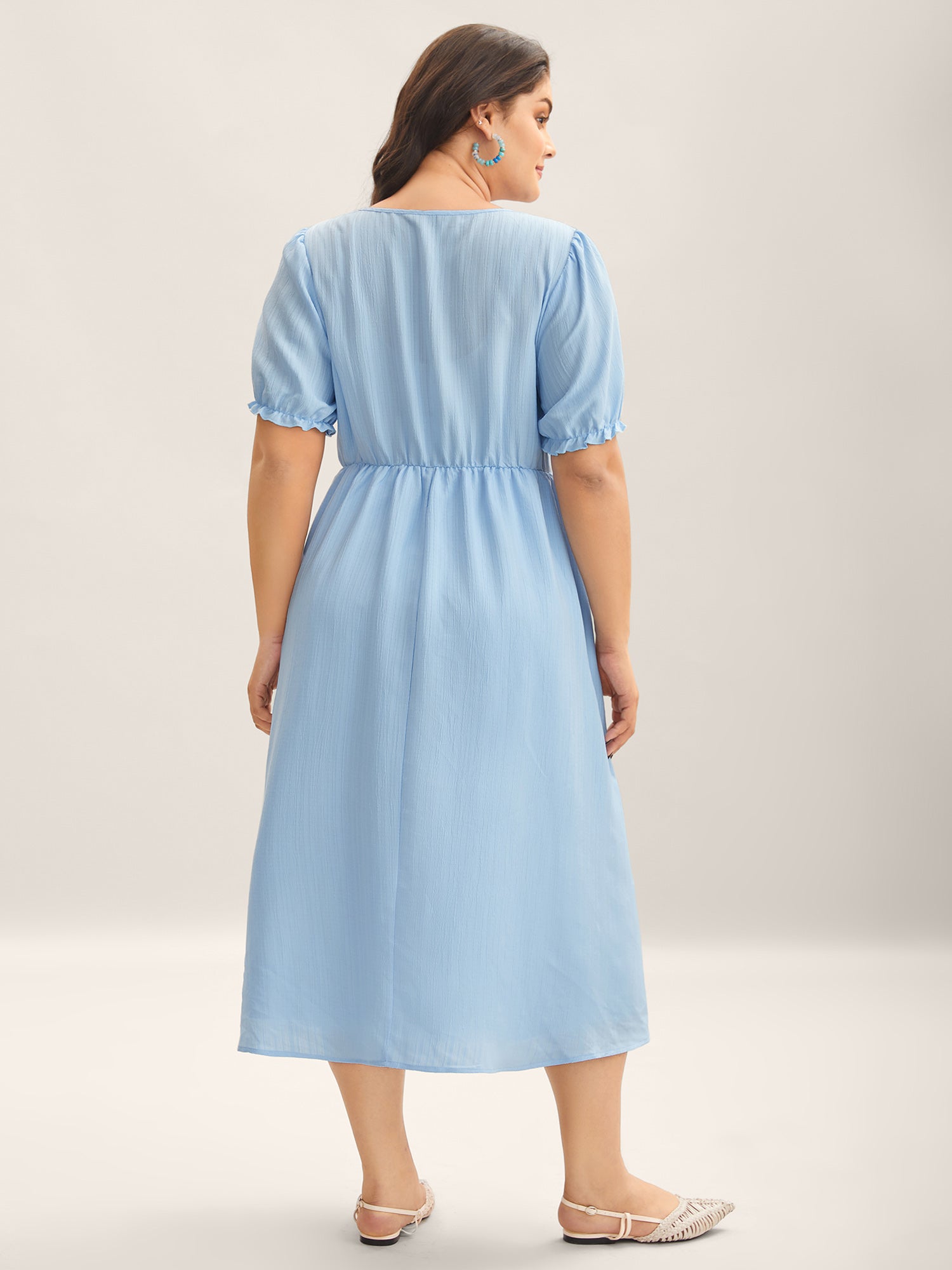 V Neck Textured Lace Midi Dress