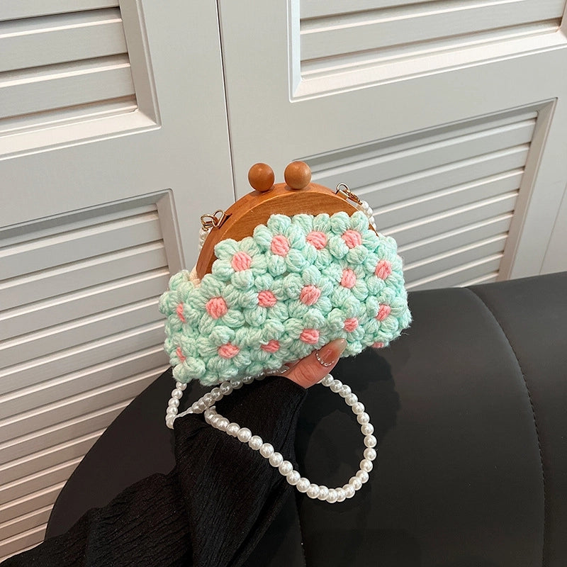 Women's Small Cotton Flower Vacation Lock Clasp Crossbody Bag