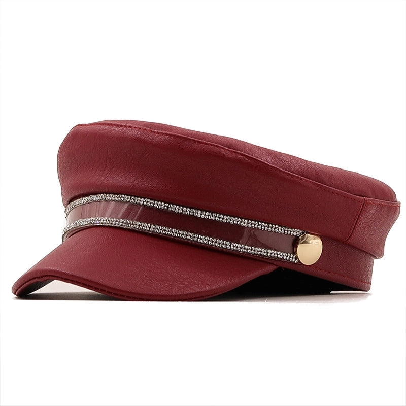 Retro Pu Leather Navy Flat Top Hat
