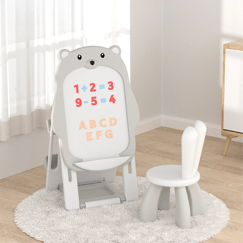 Kids Magnetic Drawing Board with Bookshelf and Chair
