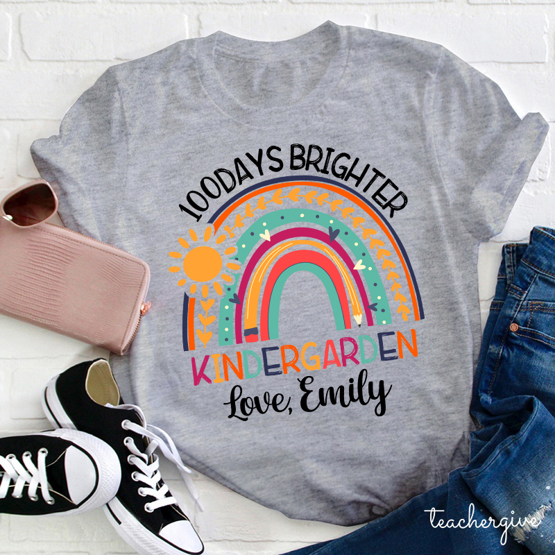 Personalized 100 Days Brighter Teacher T-Shirt