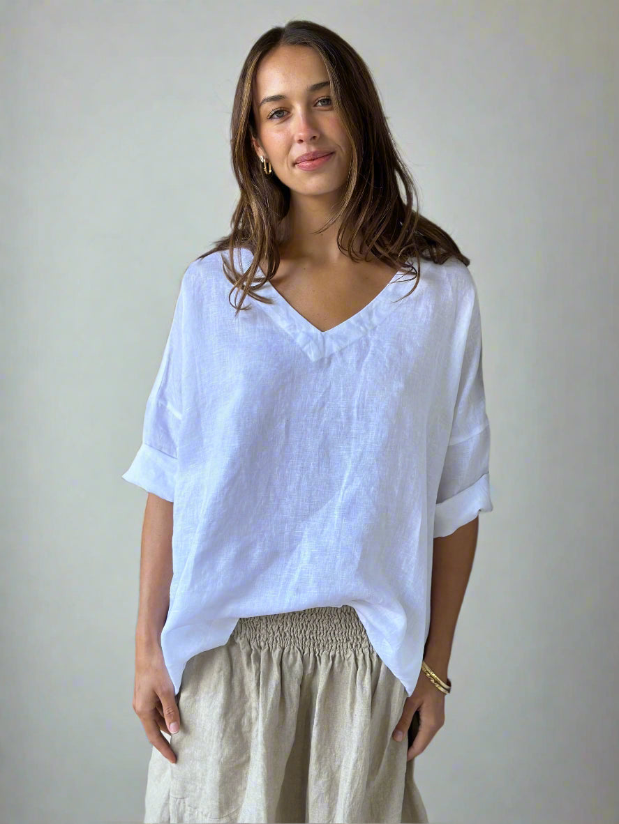 lydia top - white linen