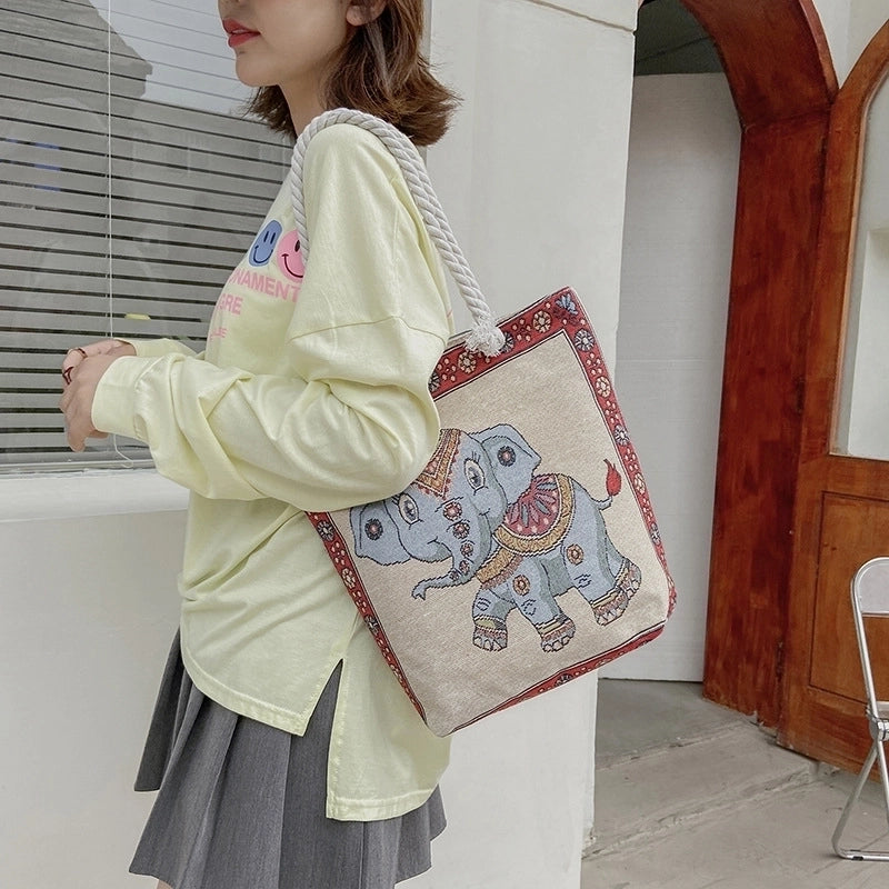 Women's Small Canvas Elephant Streetwear Square Zipper Square Bag
