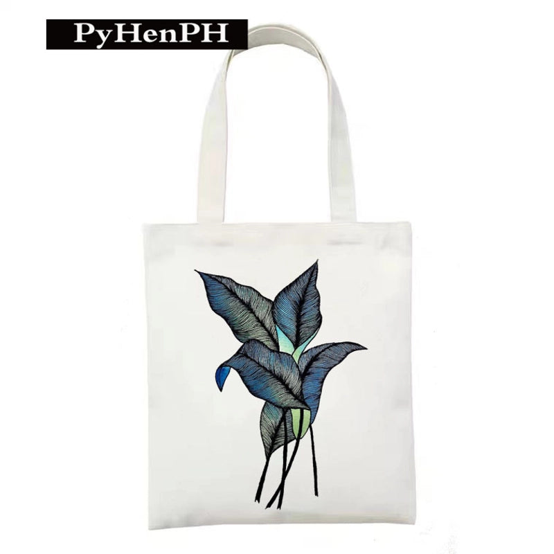 Women's Polyester Cartoon Leaves Streetwear Square Open Canvas Bag