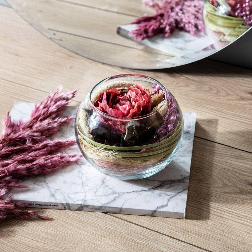 Round Glass Vase with Dried Flowers - Pink