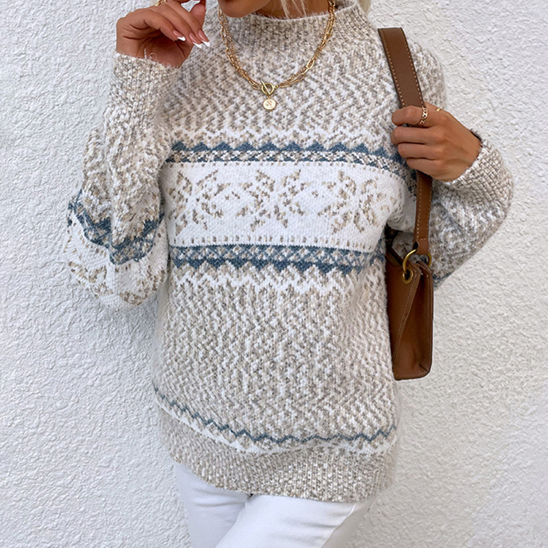 Vintage Jacquard Half Turtleneck Snowflake Sweater