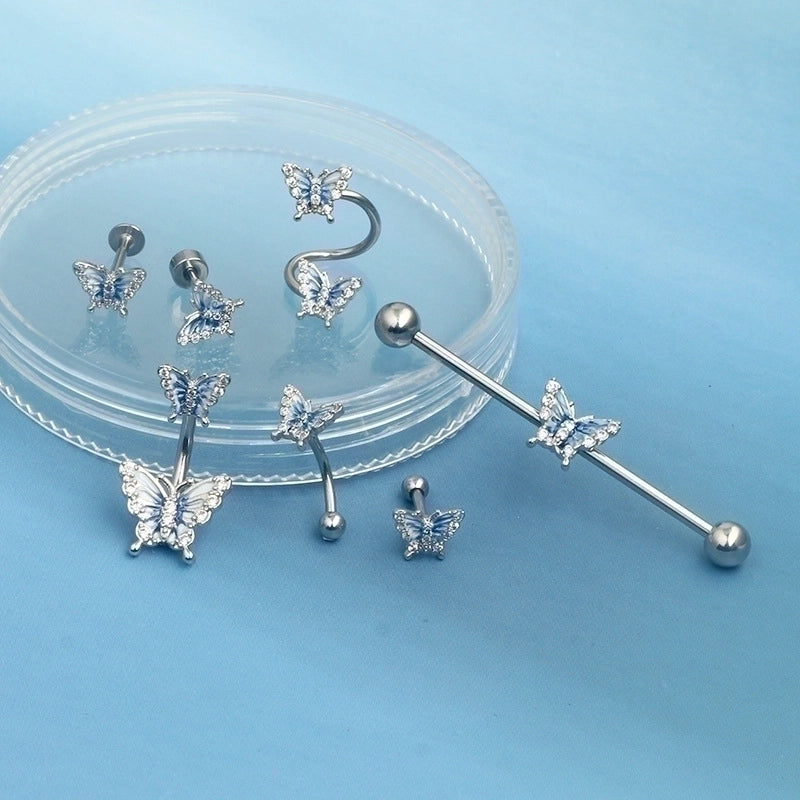 1 Piece Vintage Style Star Butterfly Plating Inlay Stainless Steel Rhinestones Ear Studs