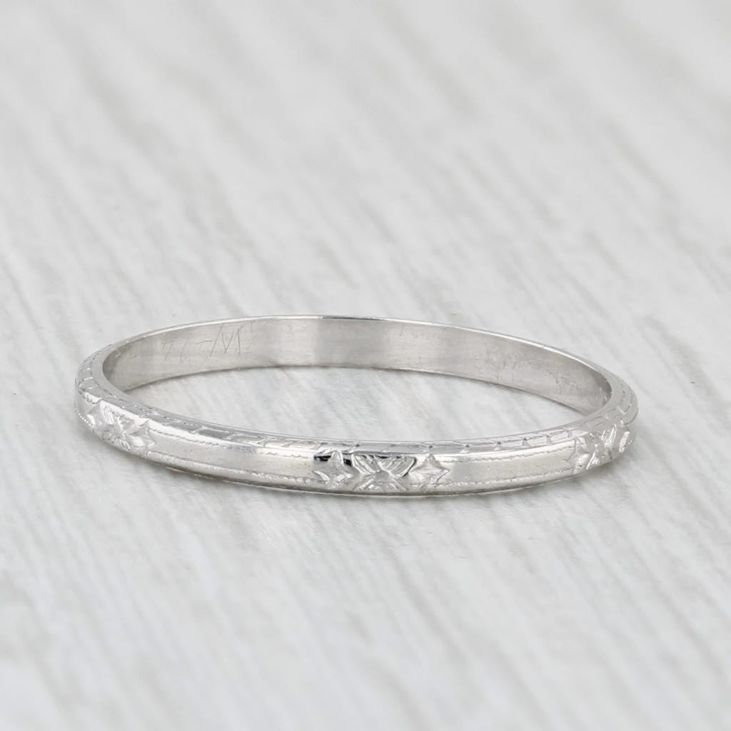 Vintage Floral Platinum Wedding Band 900 Platinum Size 7 Ring Stackable
