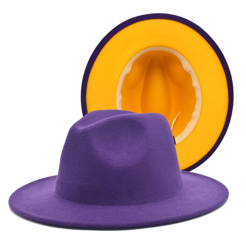 Popular Two-color Woolen Hat Women's Fashion Wide-brimmed Felt Hat Hat Jazz Hat Men