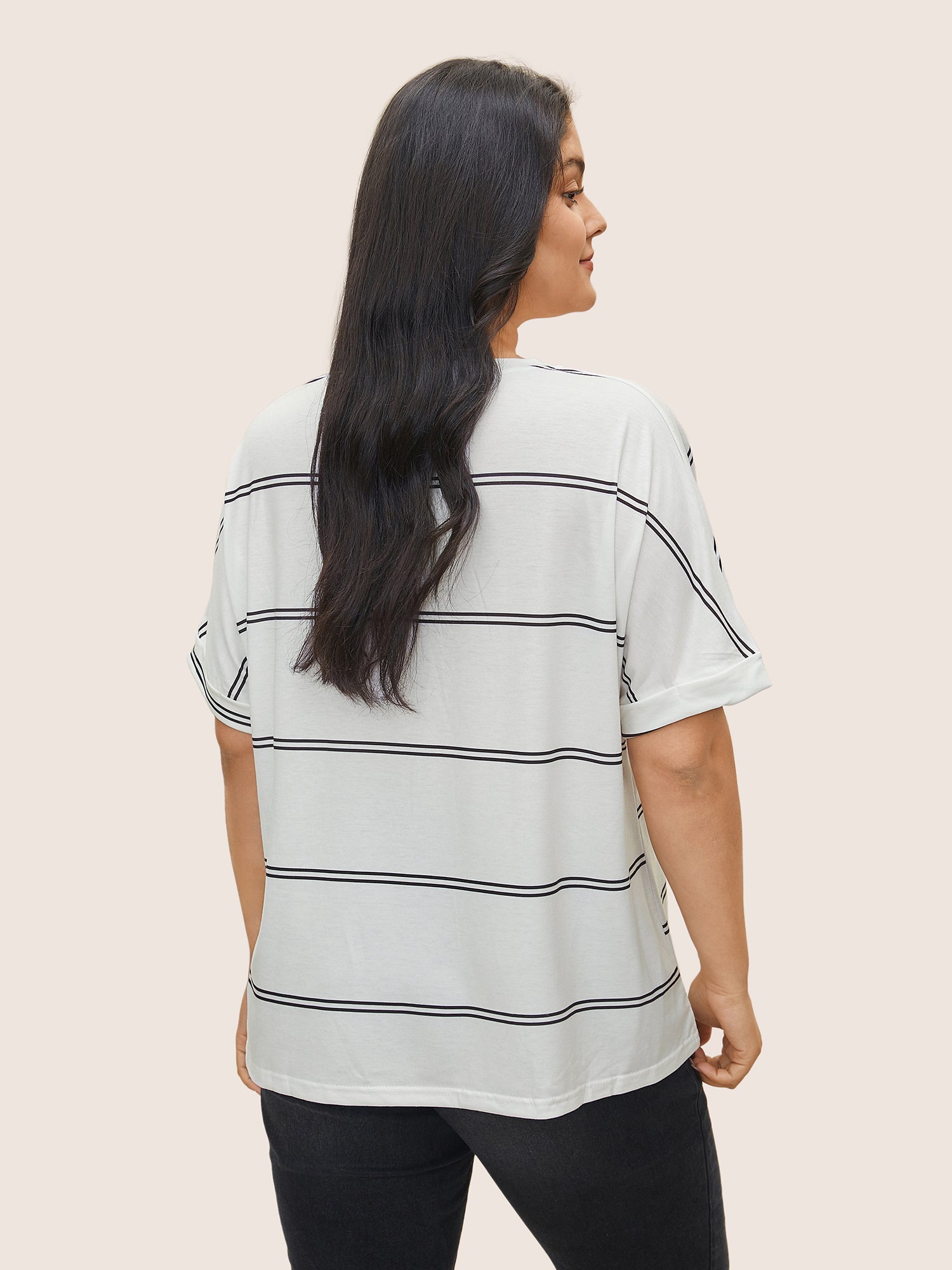 Striped Contrast Dolman Sleeve T-shirt