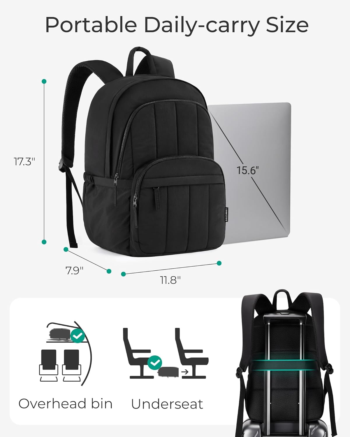 BAGSMAT Womens Backpack Travel Laptop Backpack for Women, Quilted College Laptop Bookbag, Work Back Pack for Women, Cute Computer Water-Resistant Casual Daypack, Puffer Champagne