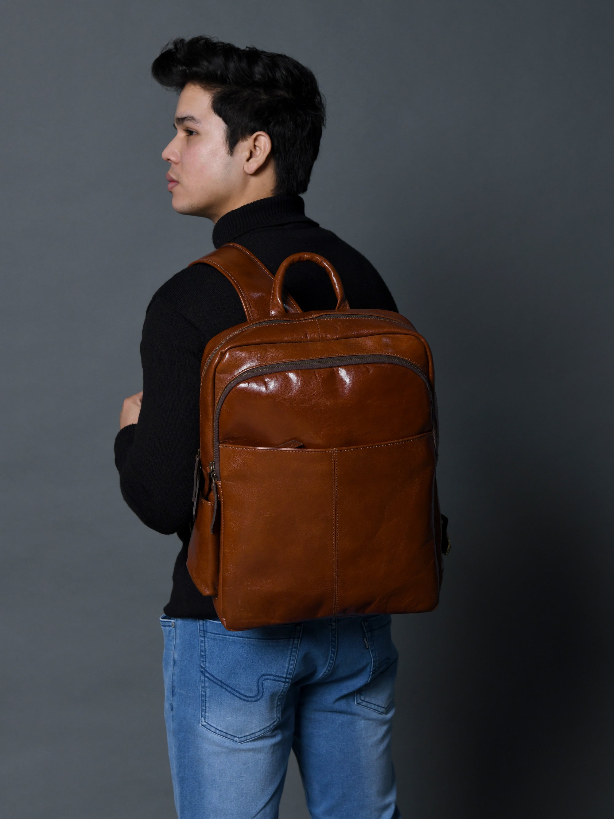 Luxury Italian Leather Backpack. Tan