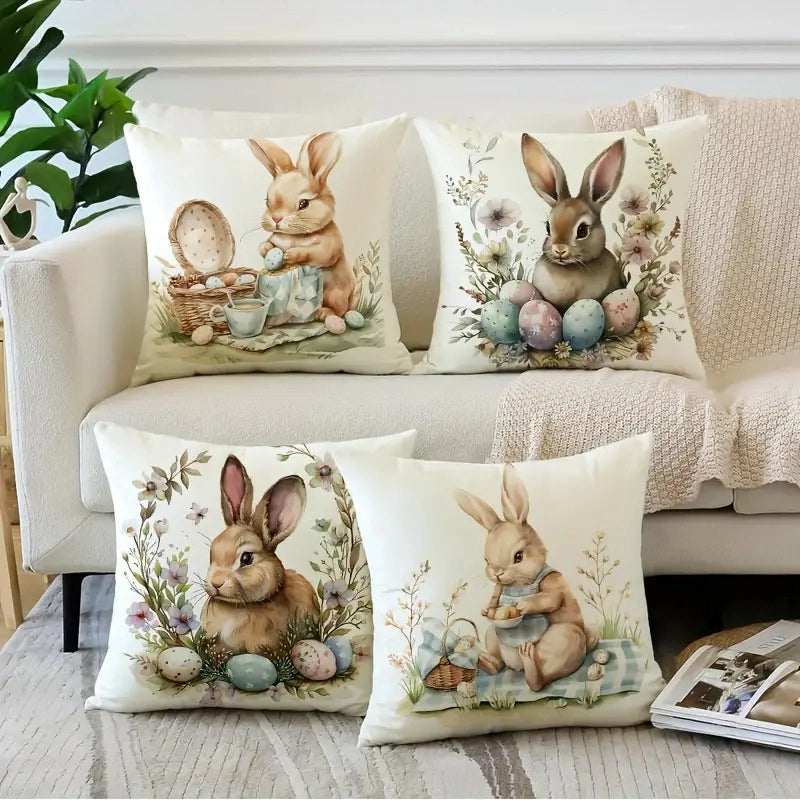 Easter Minimalist Classic Style Rabbit Linen Pillow Cases Couch & Sofa Decor