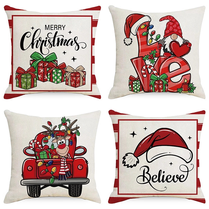 Fashion Christmas Tree Christmas Socks Letter Linen Pillow Cases