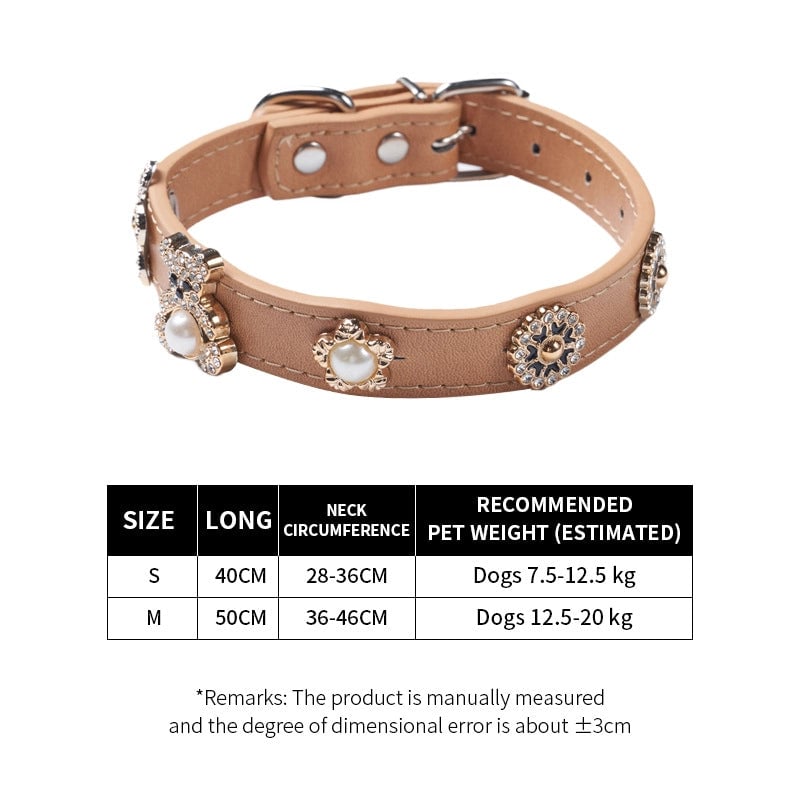 Cool Style Pu Leather Bear Rhinestone Inlaid Pearls Pet Collar