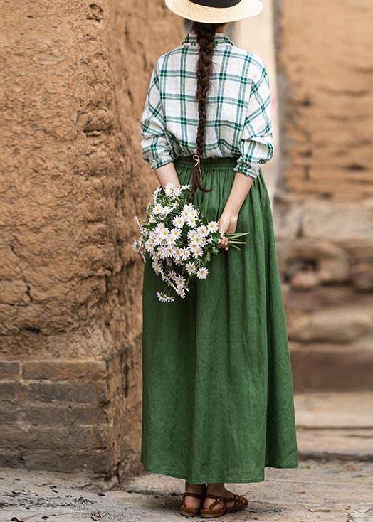 Fashion Green Elastic Waist A Line Skirts Summer Linen