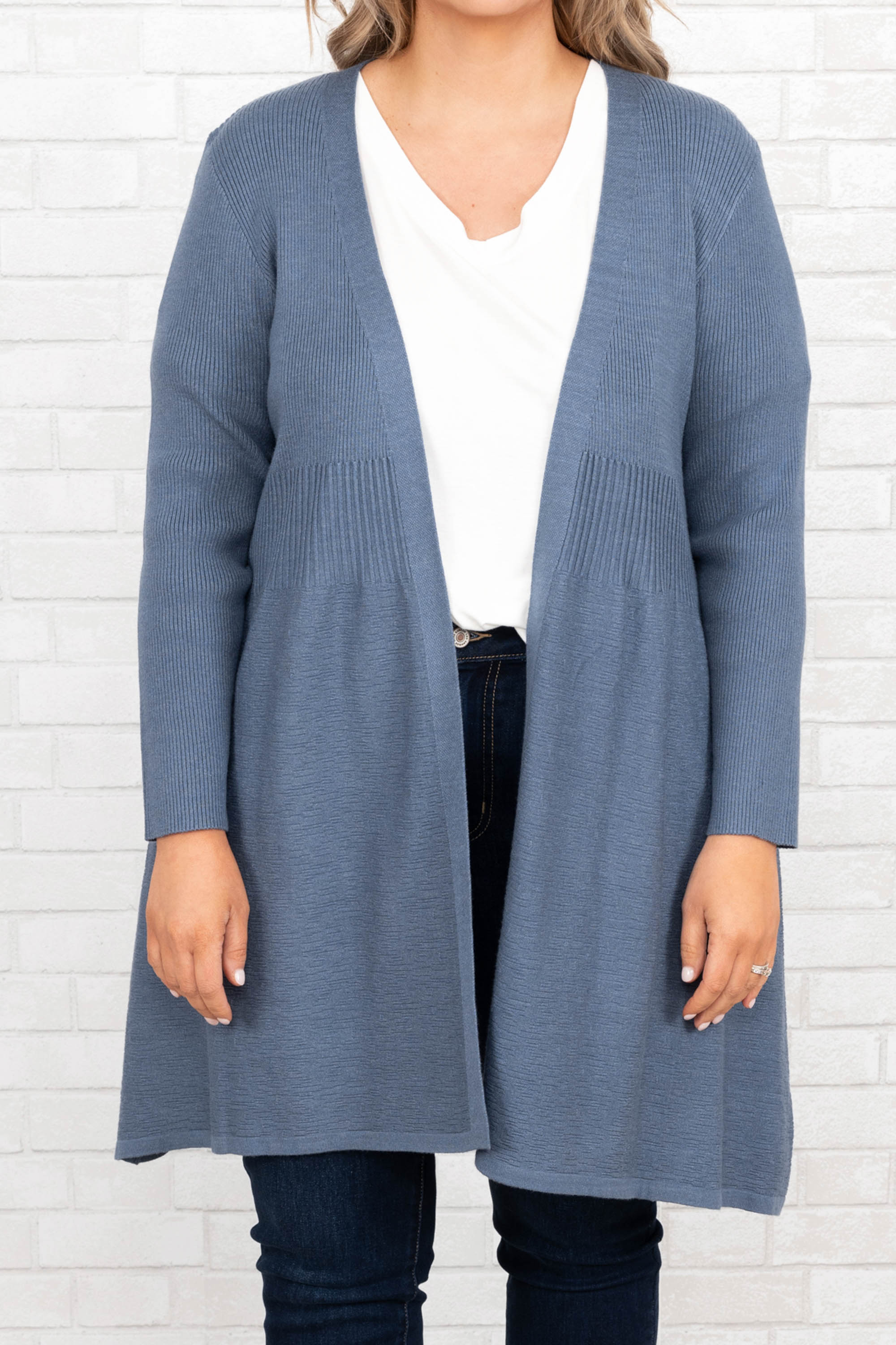 Overthinking It Cardigan. Blue