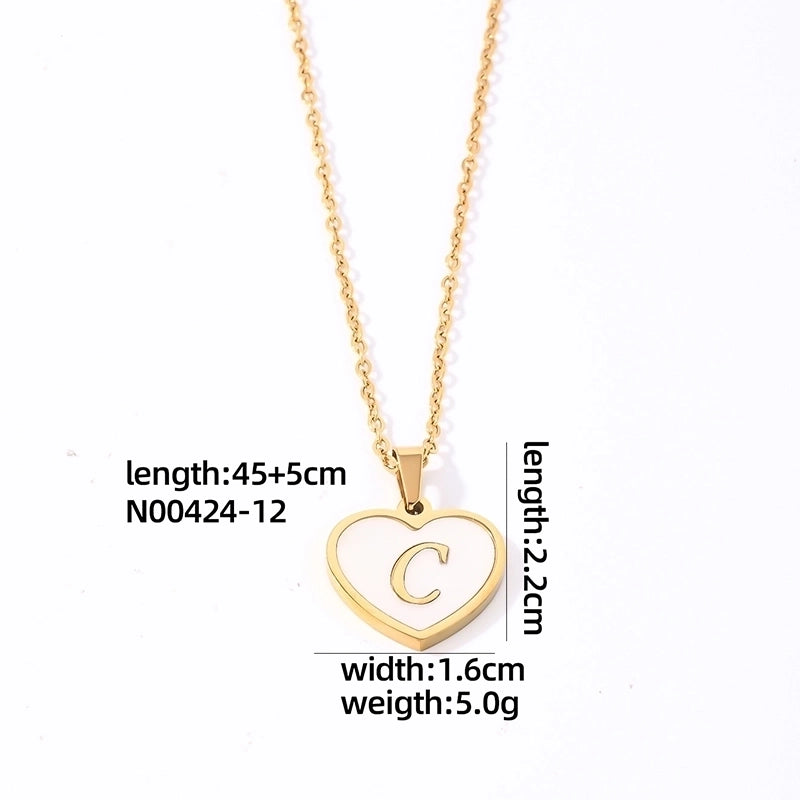 304 Stainless Steel Casual Minimalist Plating Inlay Letter Heart Shape Shell Pendant Necklace