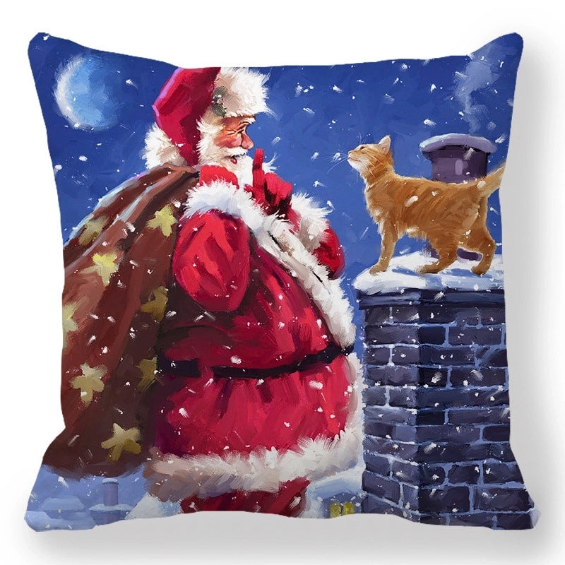 Christmas Pastoral Santa Claus Elk Cotton Pillow Cases Couch & Sofa Decor