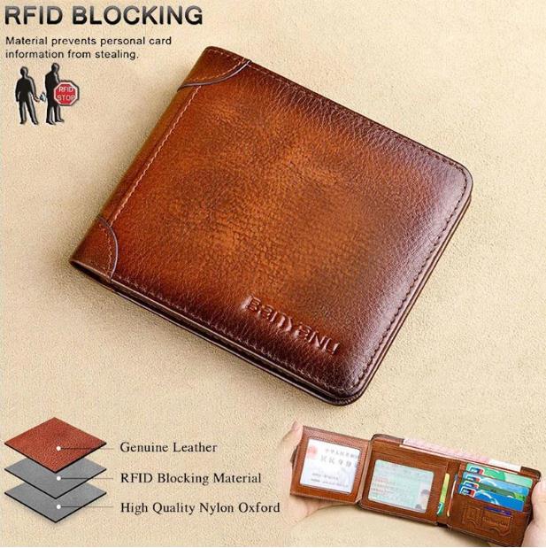 Multifunctional RFID Blocking Waterproof Durable Leather Wallet