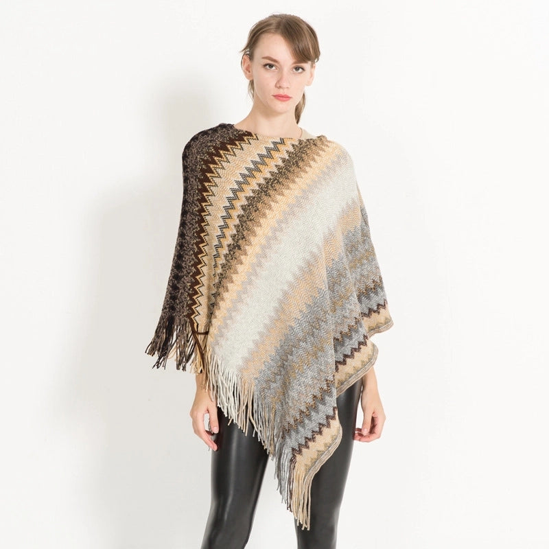 Women's Streetwear Stripe Imitation Cashmere Tassel Shawl