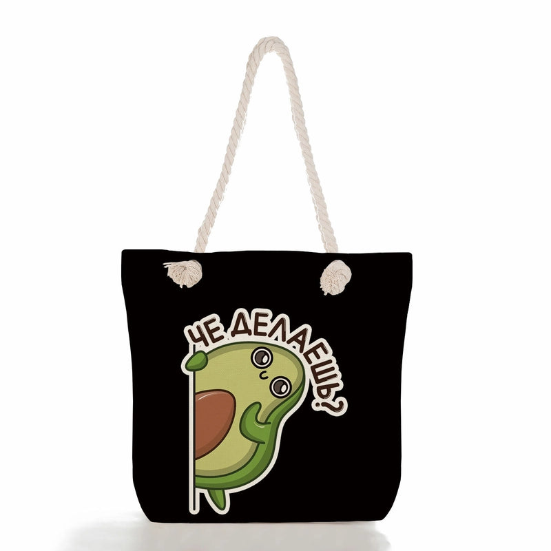 Women's Medium Linen Fruit Cute Classic Style Square Zipper Tote Bag Beach Bag