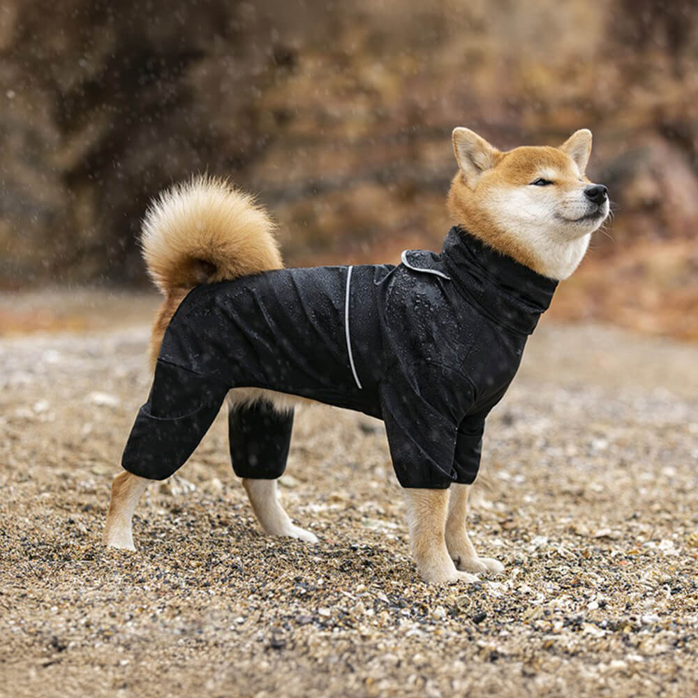 Waterproof Turtleneck Elastic Fit Dog Raincoat With Reflective Strip