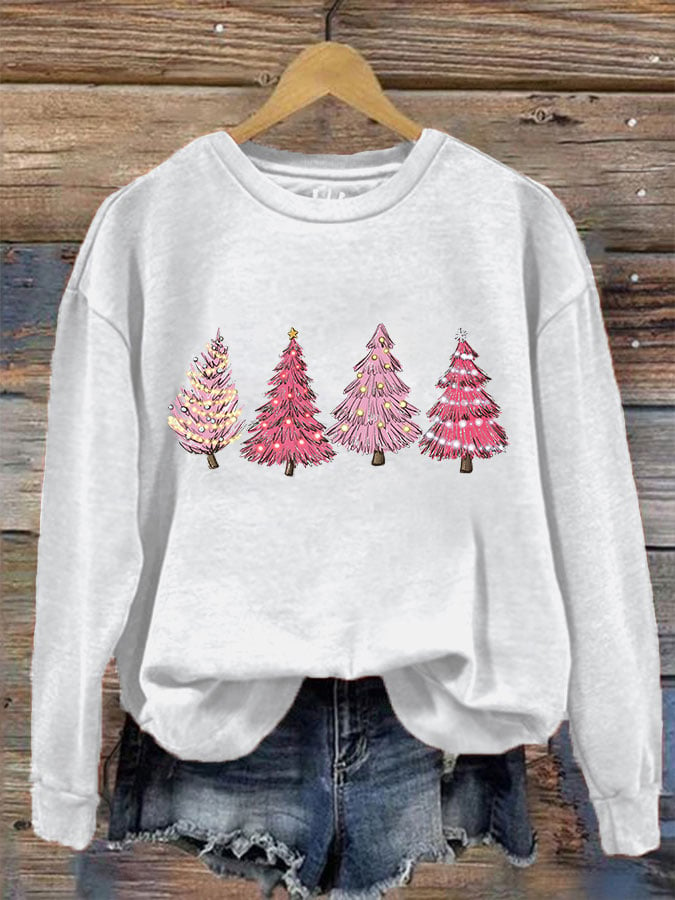 Women's Pink Light Tree Print Sweatshirt