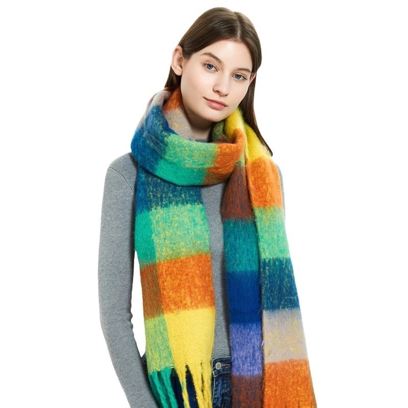 Women's Casual Minimalist Lattice Polyester Tassel Scarf
