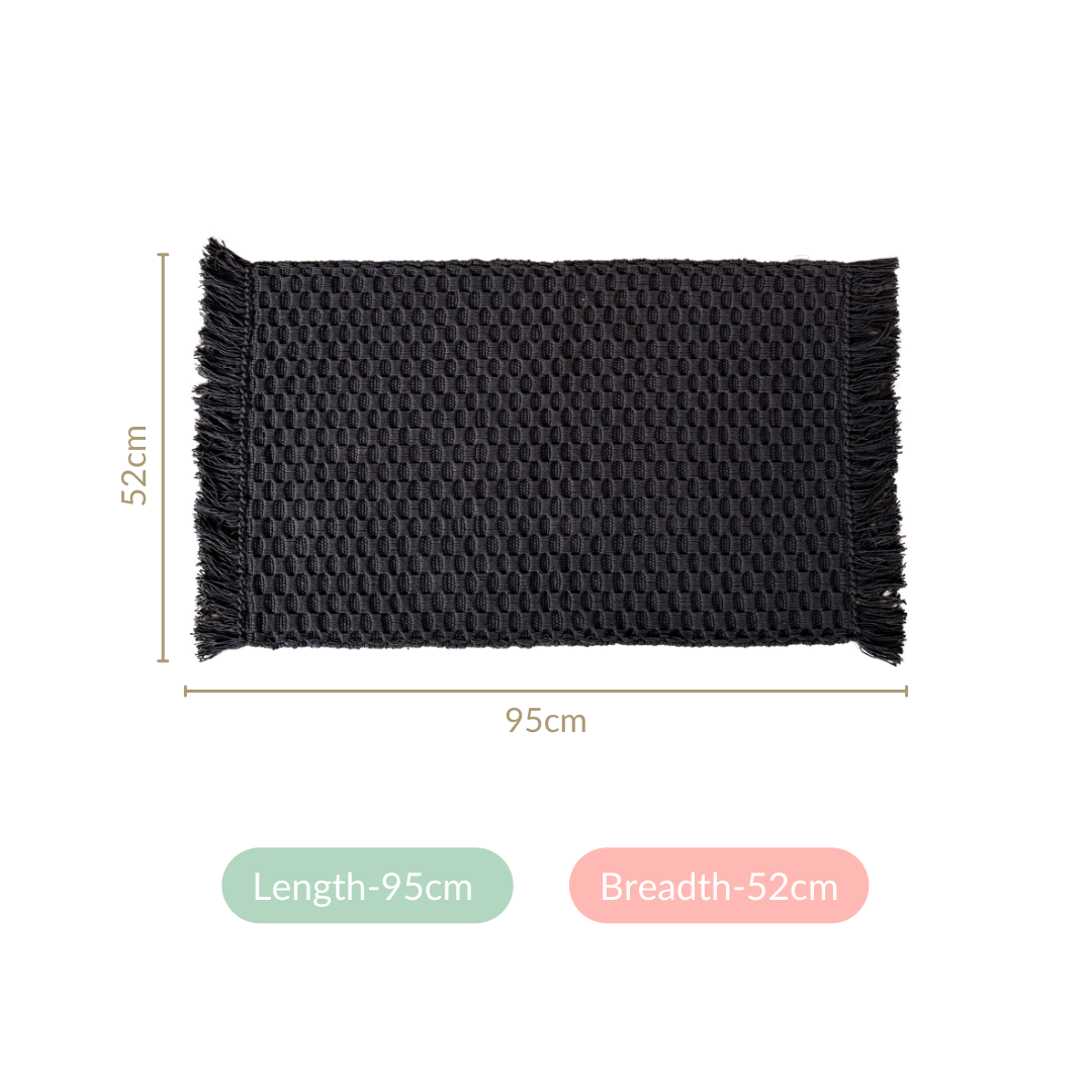 Ultra Soft Waffle Weave Handmade Cotton Floor Mat Grey 37x20 Inch