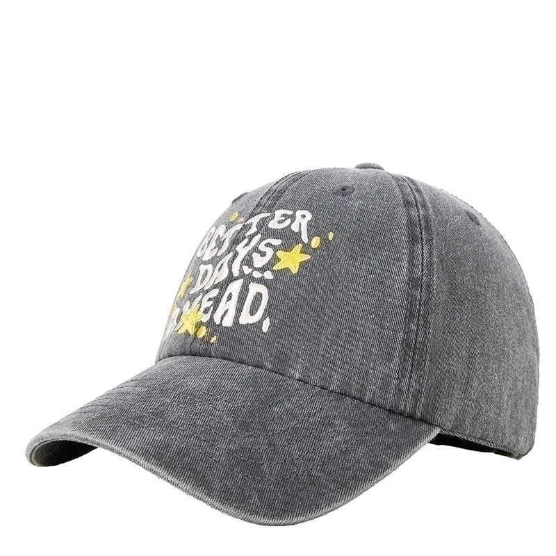 Unisex Minimalist Letter Star Embroidery Curved Eaves Baseball Cap