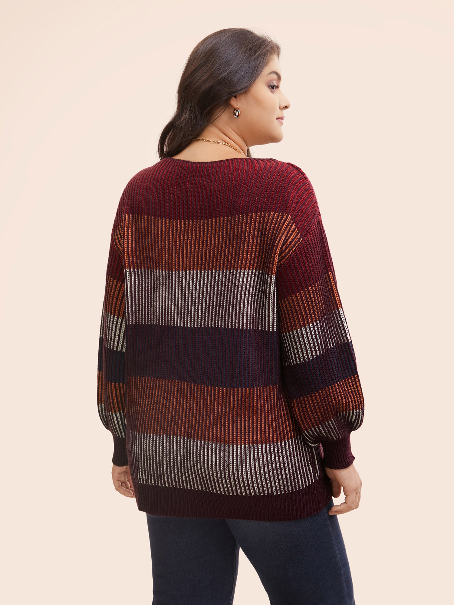 Textured Striped Contrast Patchwork Pullover