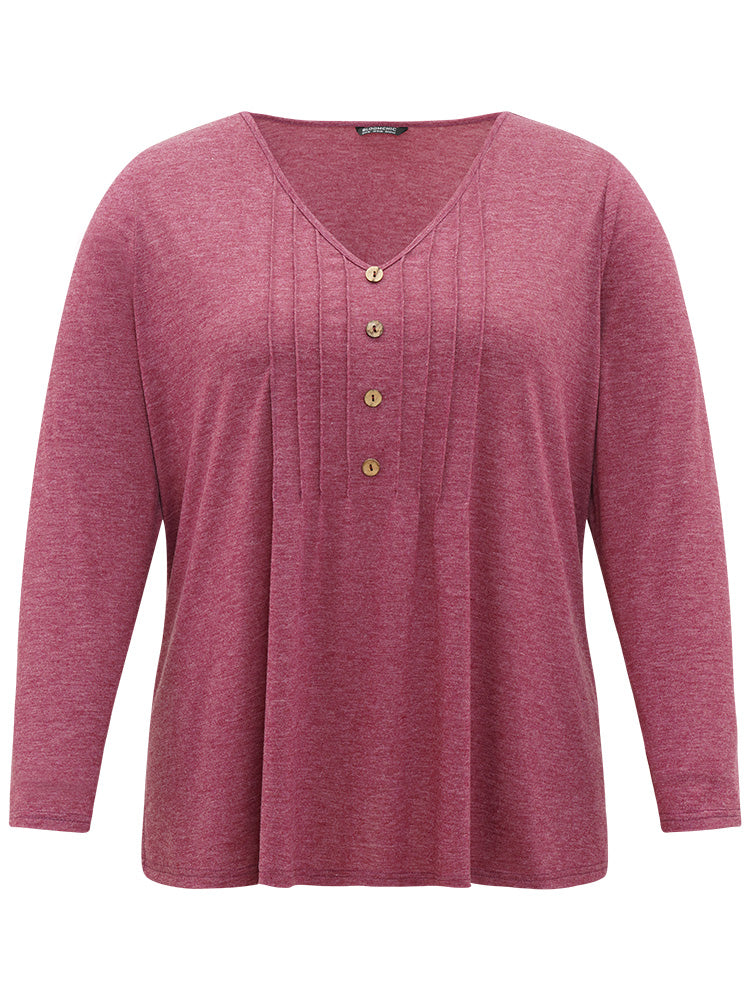 Plain V Neck Line Button Detail T-shirt