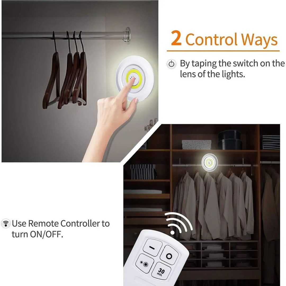 Wireless LED Spotlights with Remote Control with Battery-Powered Under Cabinet Lighting - Set of 3