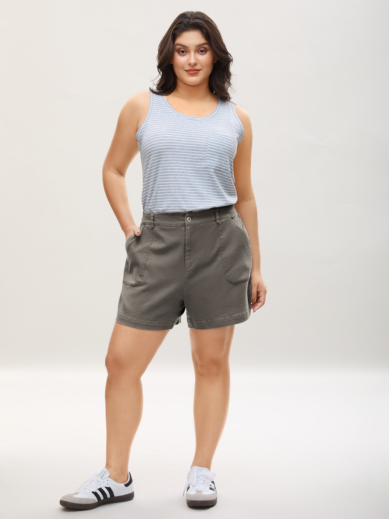 Stretchy Waist Vintage Pockets Shorts