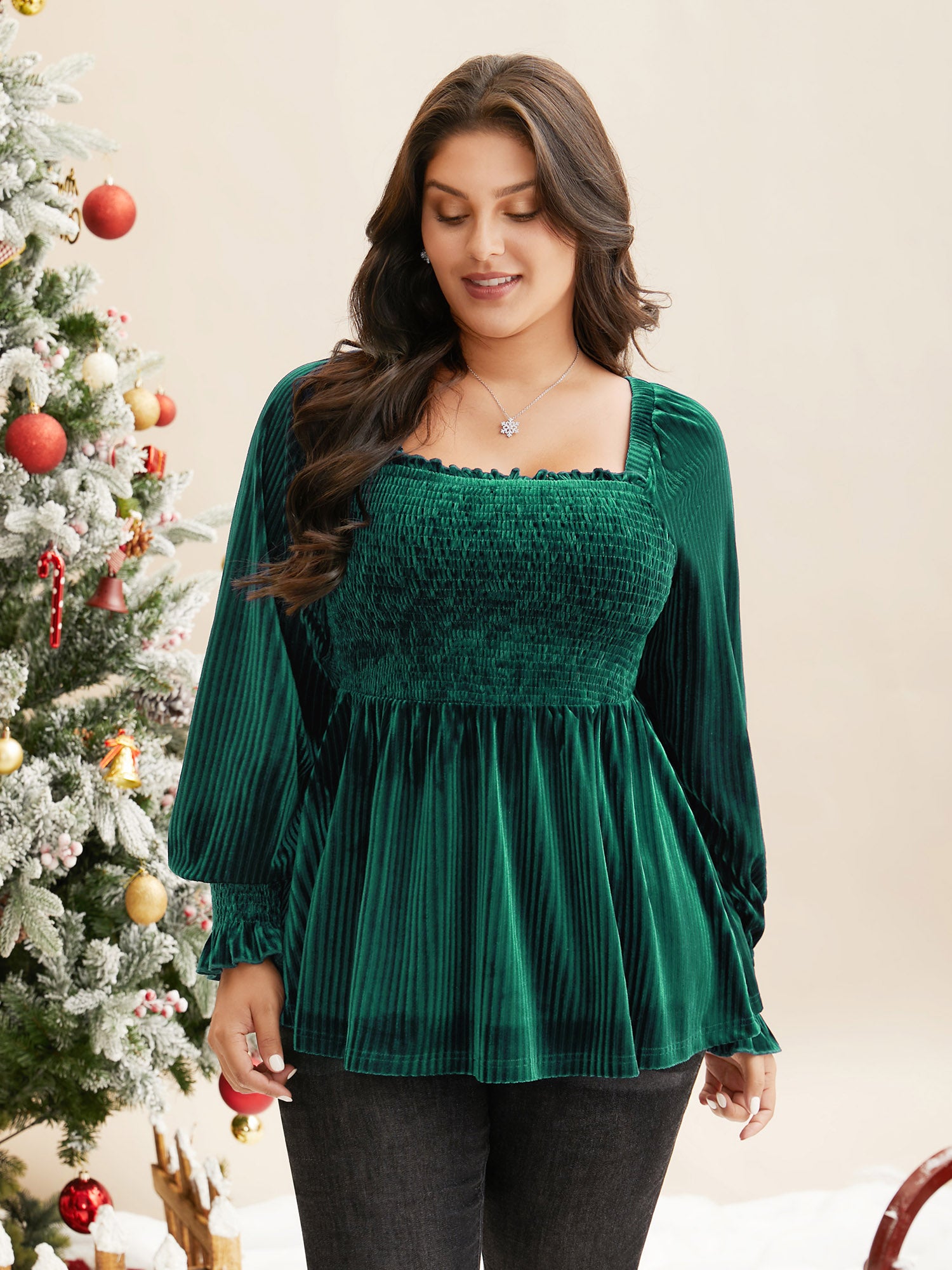 Velvet Smocked Bodice Jersey Top