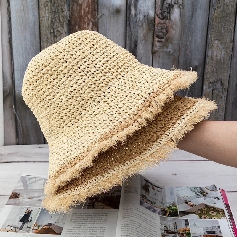Women's Vacation Solid Color Flat Eaves Straw Hat