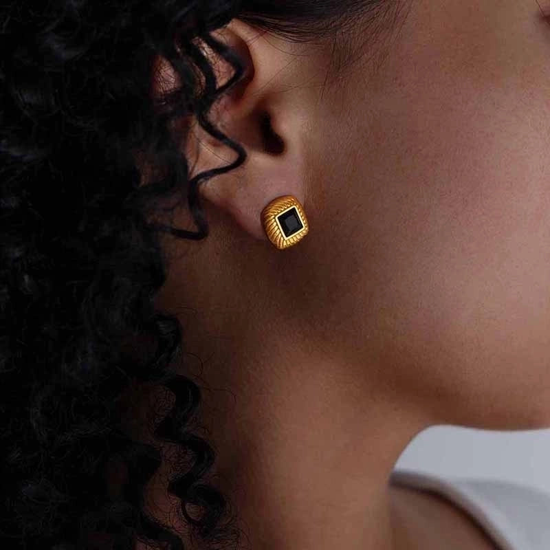 Retro Minimalist Streetwear Square Titanium Steel 18K Gold Plated Plating Inlay Earrings Necklace