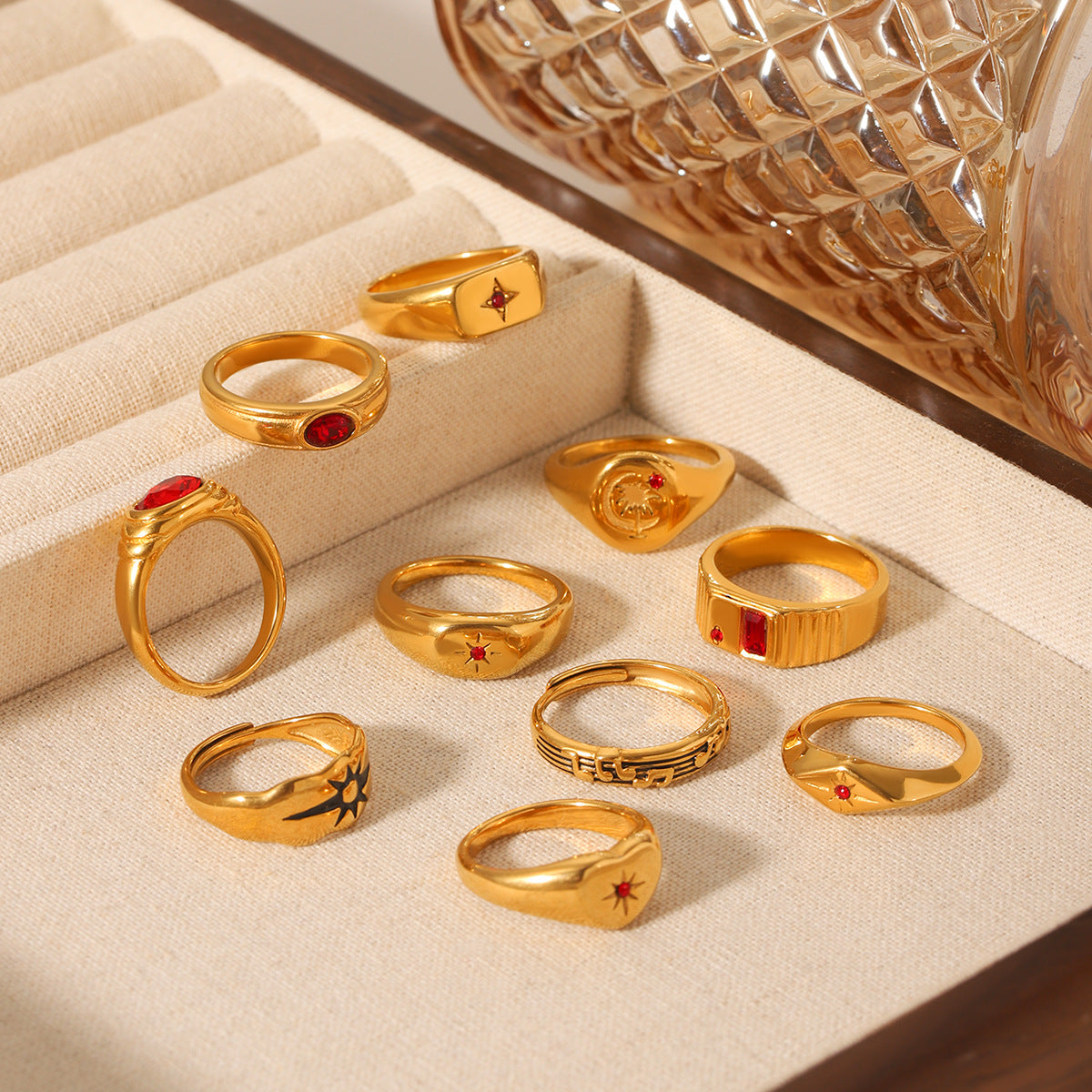 Stainless Steel Diamond Ring Titanium Steel Eight-Pointed Star Ring Female Versatile Hand Jewelry