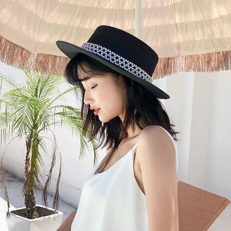Unisex Elegant Solid Color Flat Eaves Straw Hat