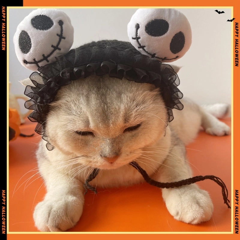 Pet Halloween Pumpkin Ghost Hat Cat Dog Holiday Party Ghost Festival Wool Head Cover