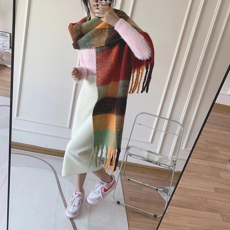Women's Sweet Color Block Polyester Scarf