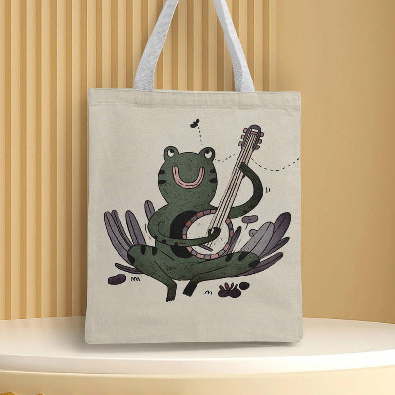 Women's Medium Canvas Frog Basic Classic Style Square Open Canvas Bag