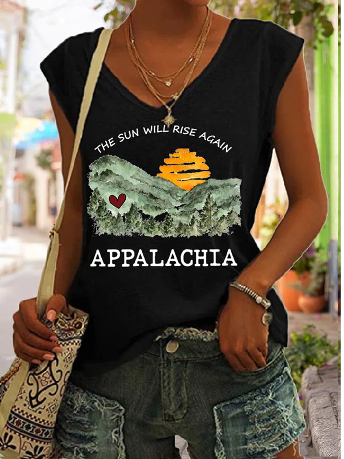 Women's Appalachia Strong. The Sun Will Rise Again Printed Casual Tank Top