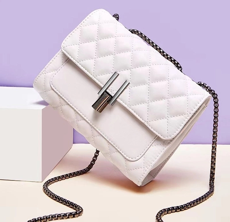 Women's Mini Pu Leather Lingge Elegant Square Lock Clasp Crossbody Bag