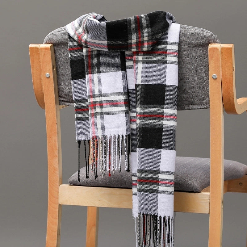 Autumn And Winter Men's Plaid Scarf British Plaid Cashmere Tassel Couple Parent-child Men's Scarf
