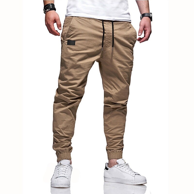 Men's Cargo Pants Joggers Drawstring Elastic Waist Elastic Cuff Plain Sports Outdoor Running