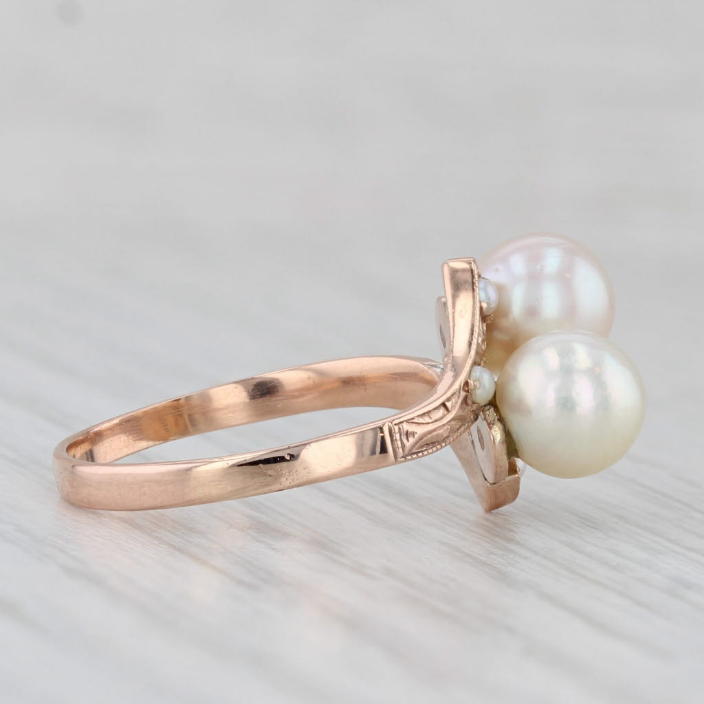 Vintage Cultured Pearl Bypass Ring 10k Rose Gold Size 6.25