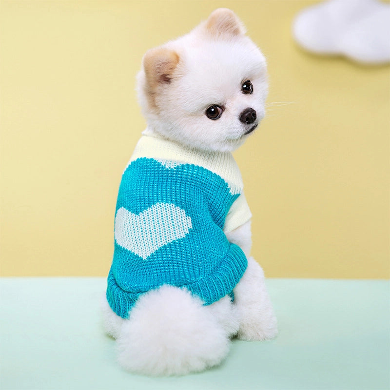 Pet Autumn And Winter Warm Strip Color Sweater Stretch Two-legged Lapel Dog Cat Knitted Wool Clothes